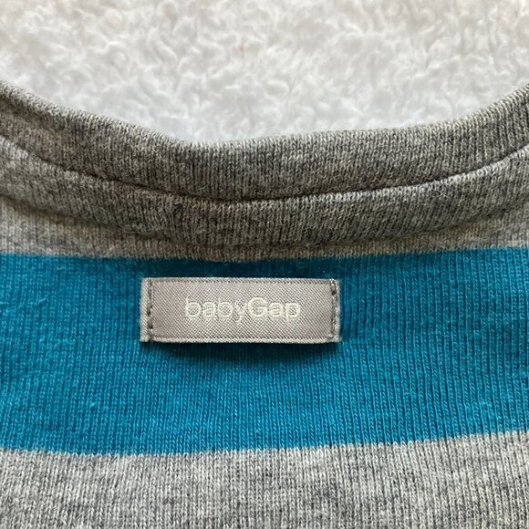 Baby GAP Romper 6-12M | Teal & Grey Striped Cotton Short Sleeve Zip-Up GUC - Picture 15 of 16